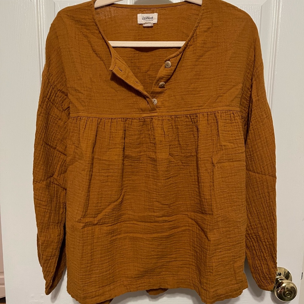 Rust Long Sleeve Blouse with Button Placket